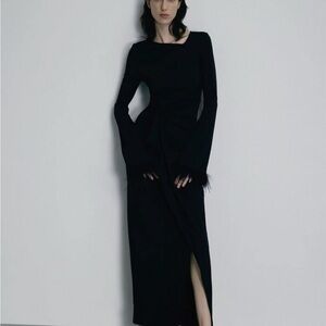 Black Evening Dress, cuff with detachable ostrich feathers